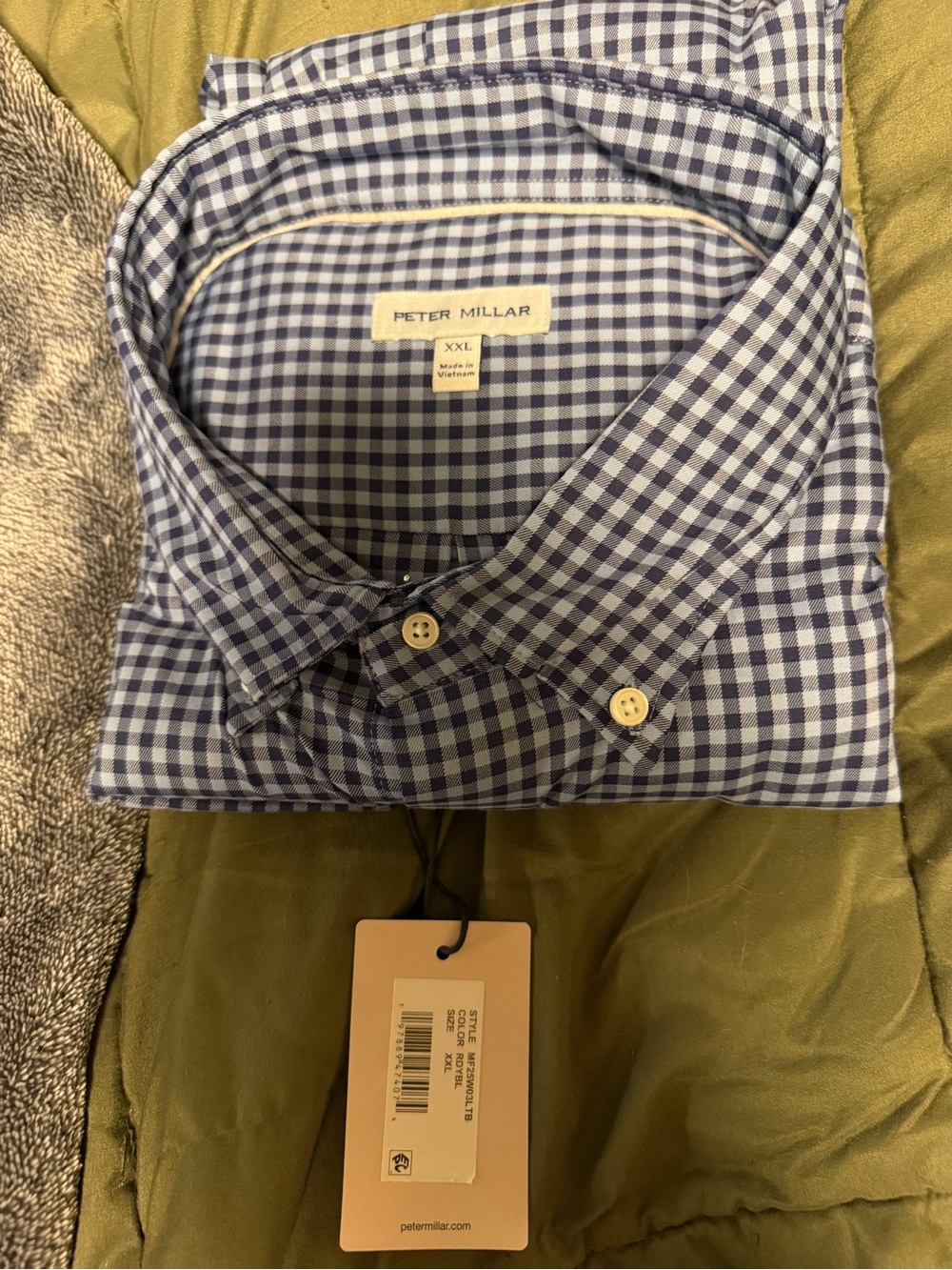 Peter Millar Navy and White Gingham Button-Down Shirt
